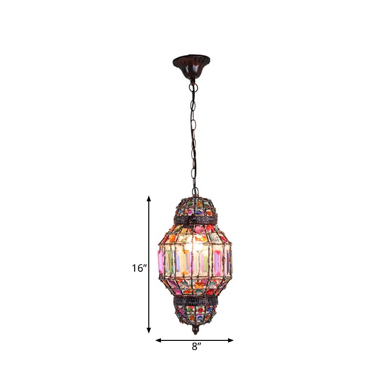 Metal Lantern Down Lighting Pendant Vintage 1 Bulb Restaurant Hanging Ceiling Light in Rust