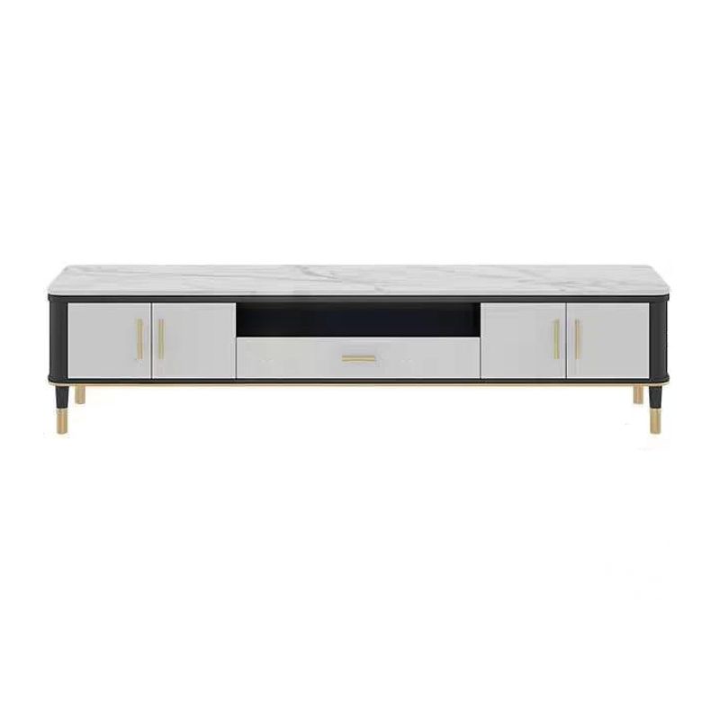 Glam Style TV Stand Stone Open Storage TV Console with 2-Door