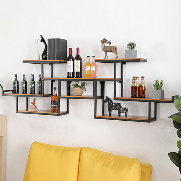 Industrial Floating Shelf Bookcase Metal and Wooden Bookshelf