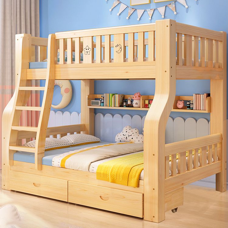 Natural Scandinavian Kids Bed Low Profile Bunk Bed with Drawers