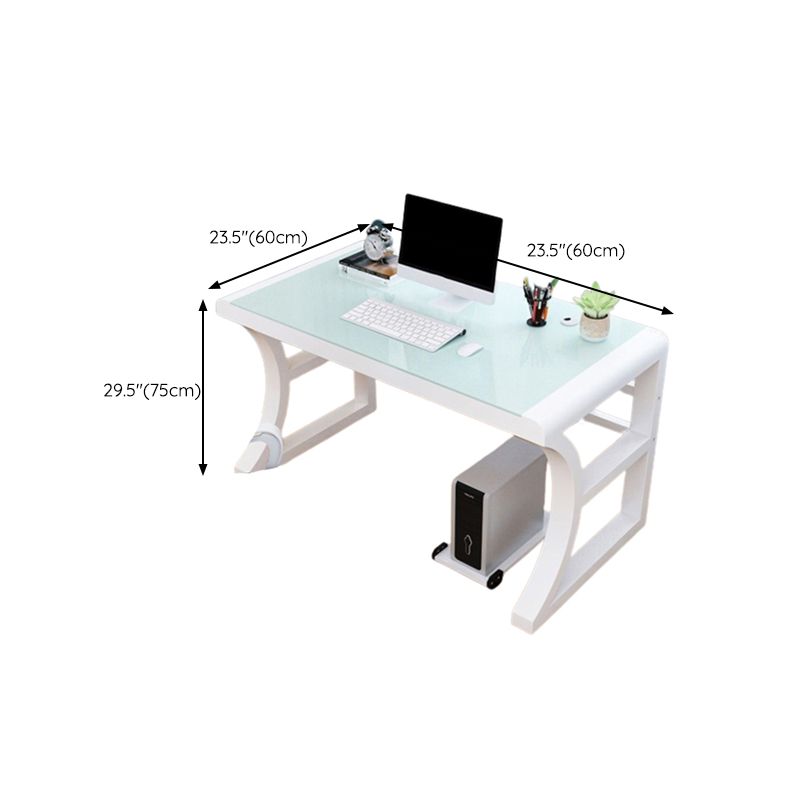 Contemporary Glass Top Office Desk Rectangular Writing Desk with Metal Legs