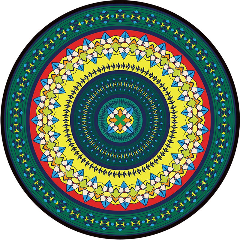 Bohemian Living Room Rug Multicolor Mandala Rug Polyester Stain Resistant Washable Anti-Slip Backing Rug for Hall