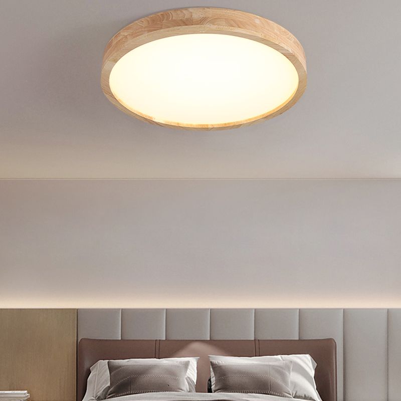 Modern Wood LED Flush Mount Geometric Shape Ceiling Light with Acrylic Shade for Study