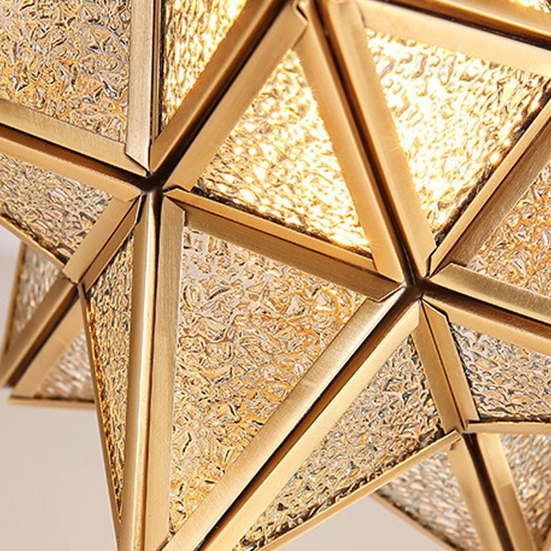 Glass Close to Ceiling Lamp Vintage-Style Brass Star Aisle Ceiling Lighting