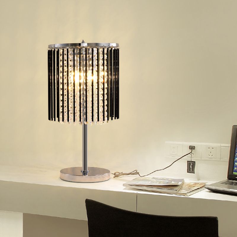 2 têtes Table d'étude Lumière Chrome moderne petite lampe de bureau avec une nuance de cristal à facette de perle