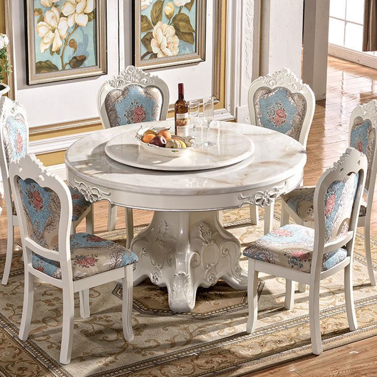 Stone Top Dining Table Round Dining Table with Pedestal Base in White