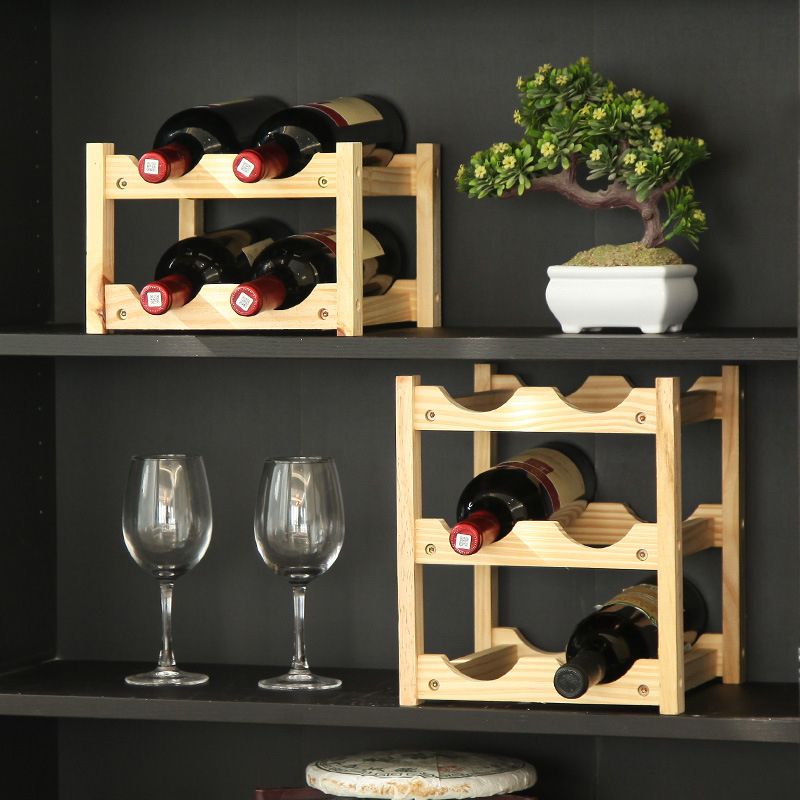 Modern Countertop Wine Bottle Holder Pine Bottle Wine Rack with Shelf