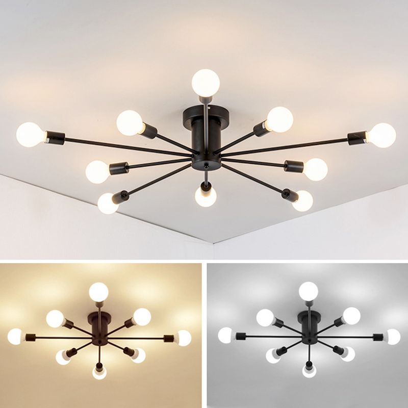 Industrial Semi-Flush Ceiling Fixture Metal Sputnik Semi Flush Light for Interior Spaces