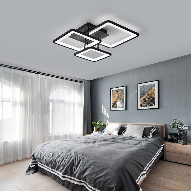 Metal LED Modern Flush Mount Geometric Shape Ceiling Lamp with Acrylic Shade for Bedroom