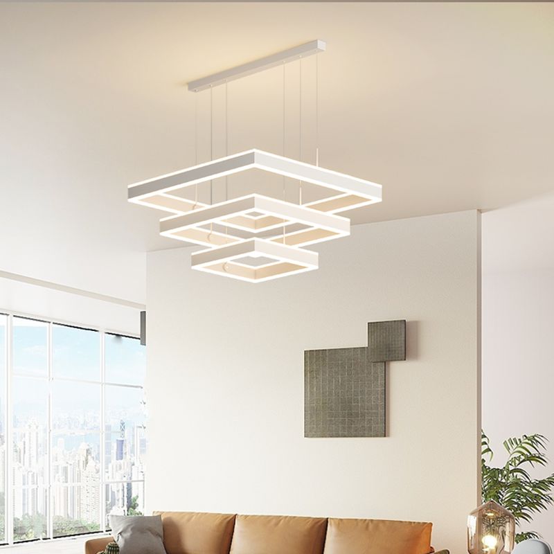 Squared Shade Chandelier Lights Modern Metal 6-Light Chandelier Lighting Fixtures en blanc