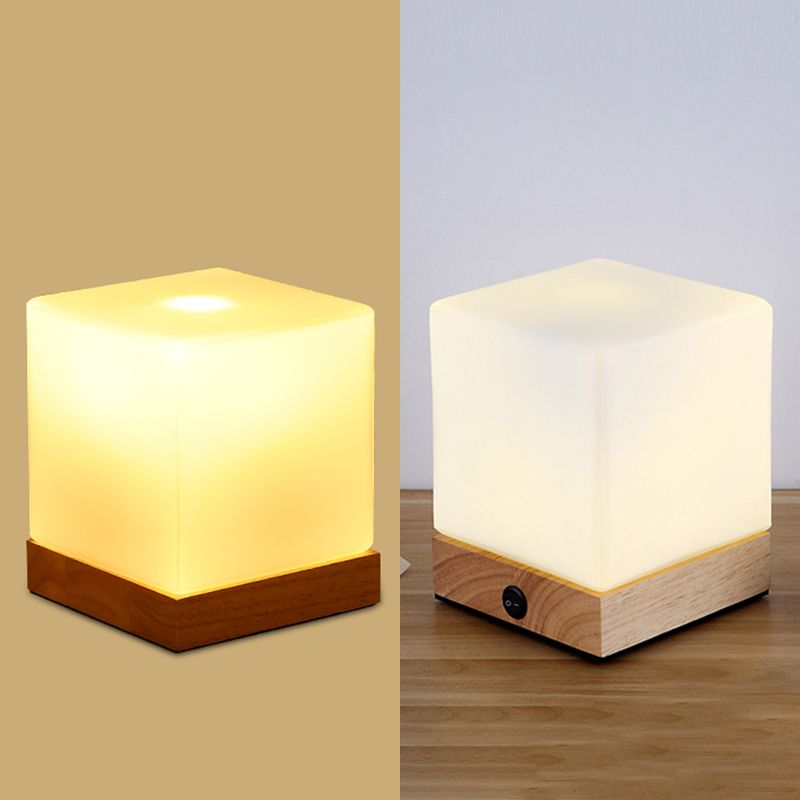 Modern Night Table Lamps 1-Light Living Room Nightstand Lights with White Glass Shade