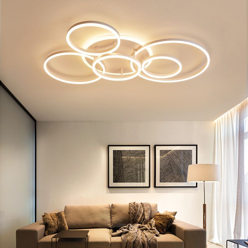 Acrylic Halo-Like Ring Flush Ceiling Light Simple LED 2/3/5 Lights White Flush Mount Ceiling Light Fixture in Warm/White Light