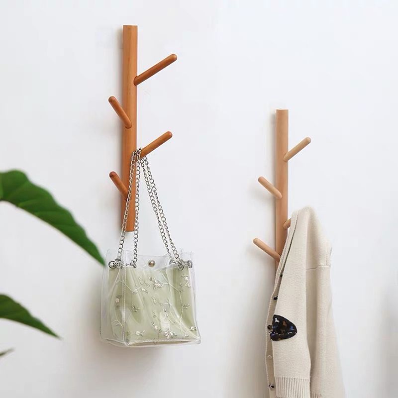 Wood Entry Hall Tree Wall-Mounted Hooks Modern Coat Hanger Coat Hanger