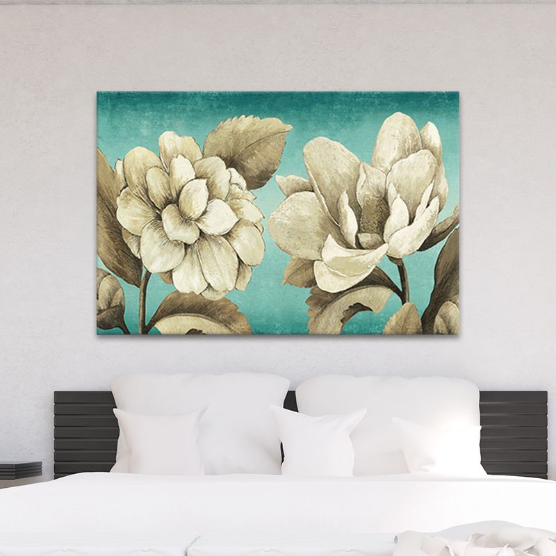 Textured Flowers Painting Art Print Traditional Canvas Wall Decor in White for Room