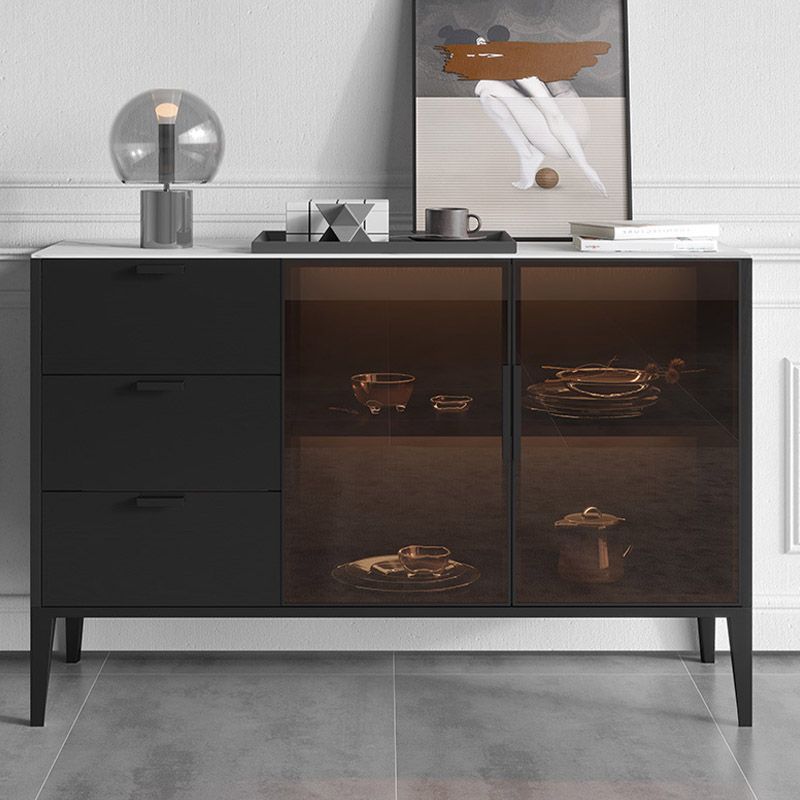 Black Dining Server with Drawers Contemporary Sideboard Cabinet