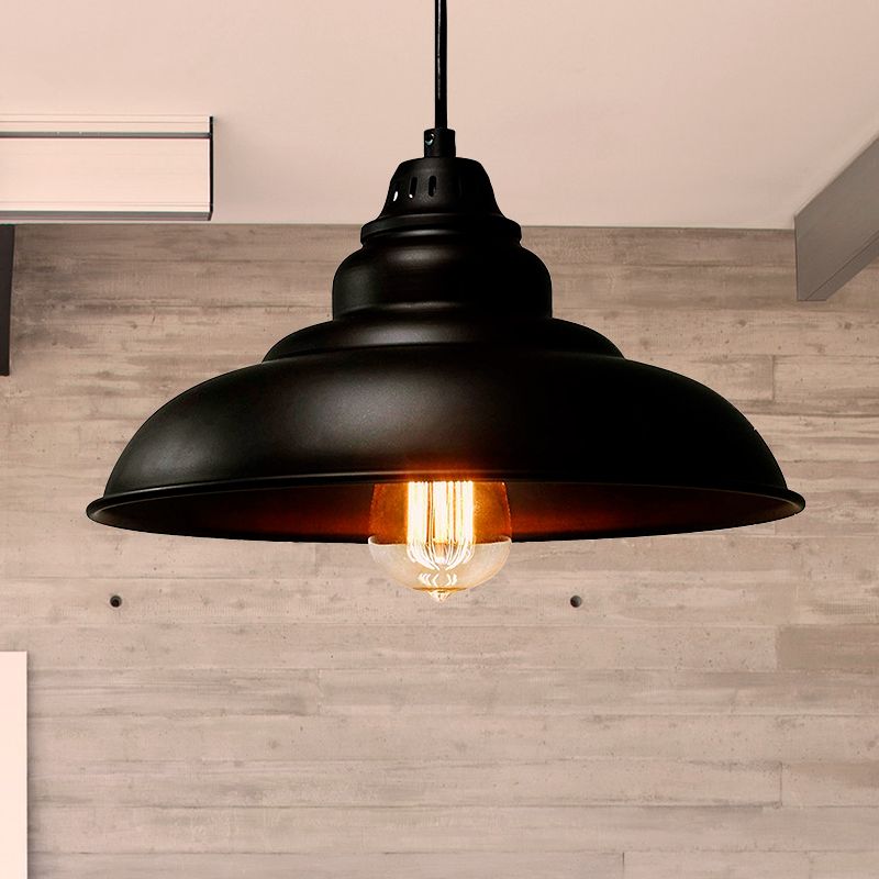 1 luce della sala da pranzo leggera in stile industriale illuminazione appesa nera con ciotola tonalità metallica