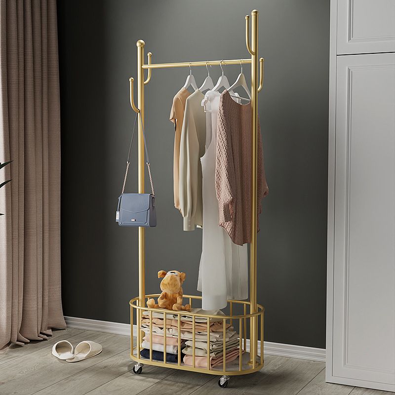 Coat Rack Contemporary Metal Hooks Champagne Hall Tree With Basket Storage