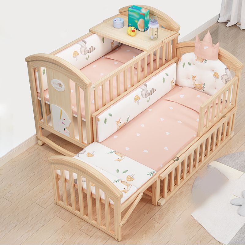 Contemporary Wooden Nursery Crib Rectangle Brown with Casters