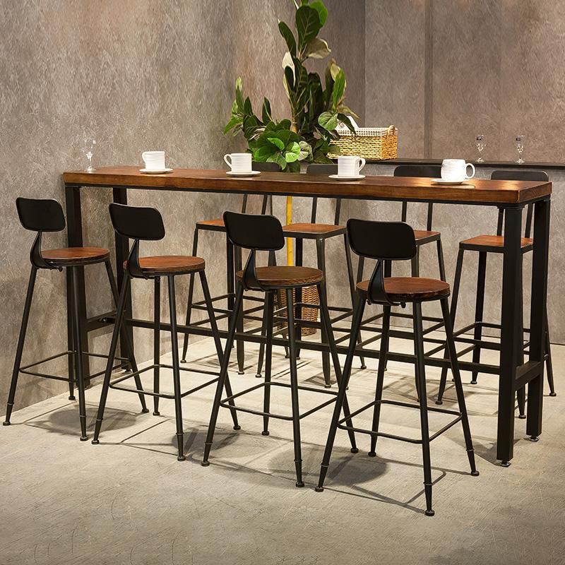 Solid Wood Bar Table Industrial Bar Dining Table with Trestle Base in Black