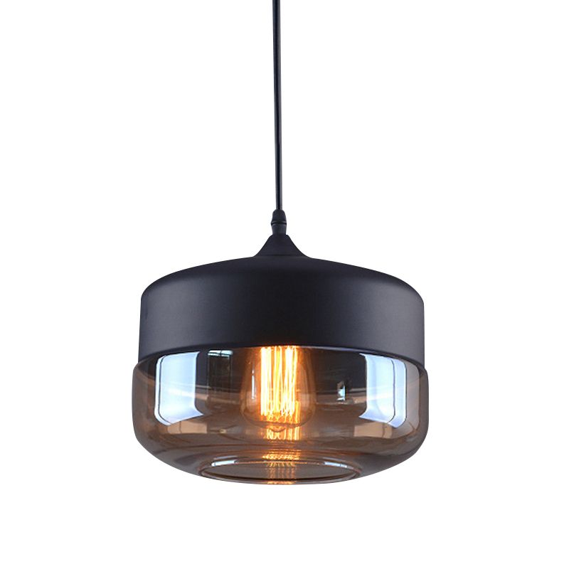 1-licht heldere glazen hanglamp, eigentijds industrieel hangend licht met metalen top