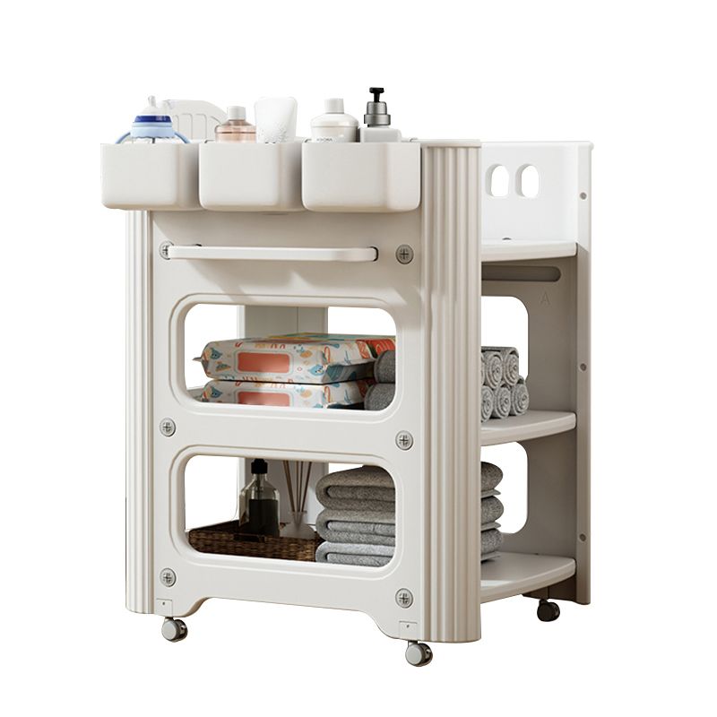 Modern Pure White Changing Table with Pad and Storage, Flat Top Baby Changing Table