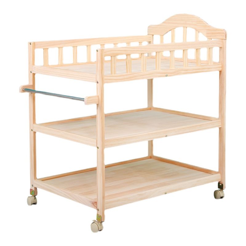 Wooden Changing Table for Home, Movable Baby Changing Table with Safety Rails