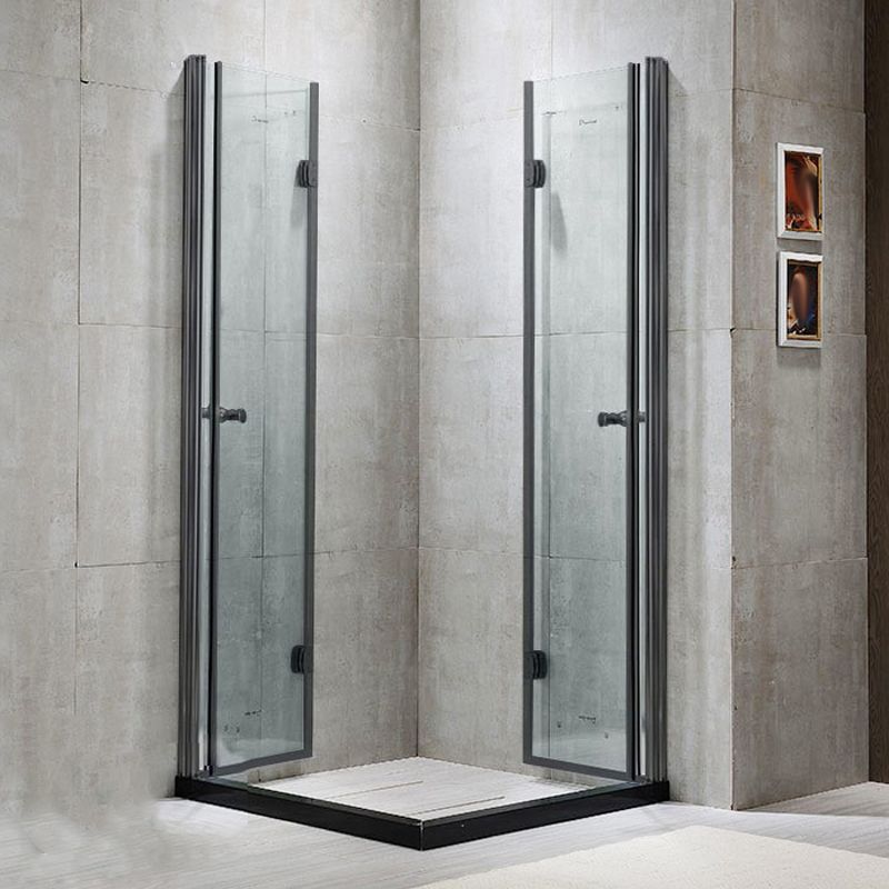 Modern Shower Stall Framed Corner Mounted Black Shower Enclosure