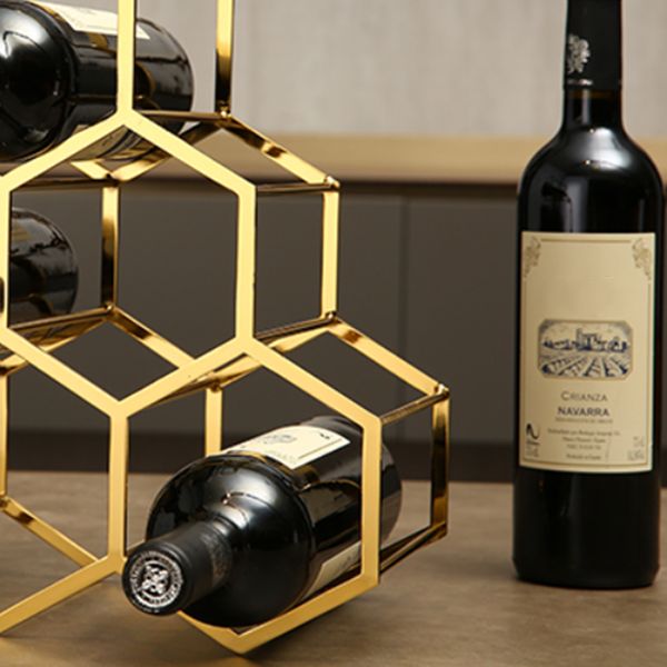 Metal Countertop Wine Glass Rack Modern Stackable Wine Bottle Holder in Gold