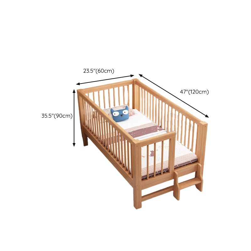 Scandinavian Wood Baby Crib with Guardrail and Mattress, Light Wood Crib