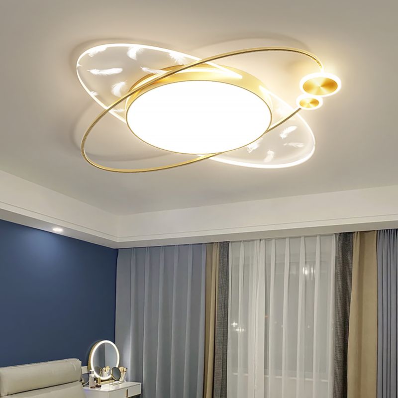 Circular Acrylic Feather LED Ceiling Light in Modern Concise Style Lacquered Flush Mount for Bedroom