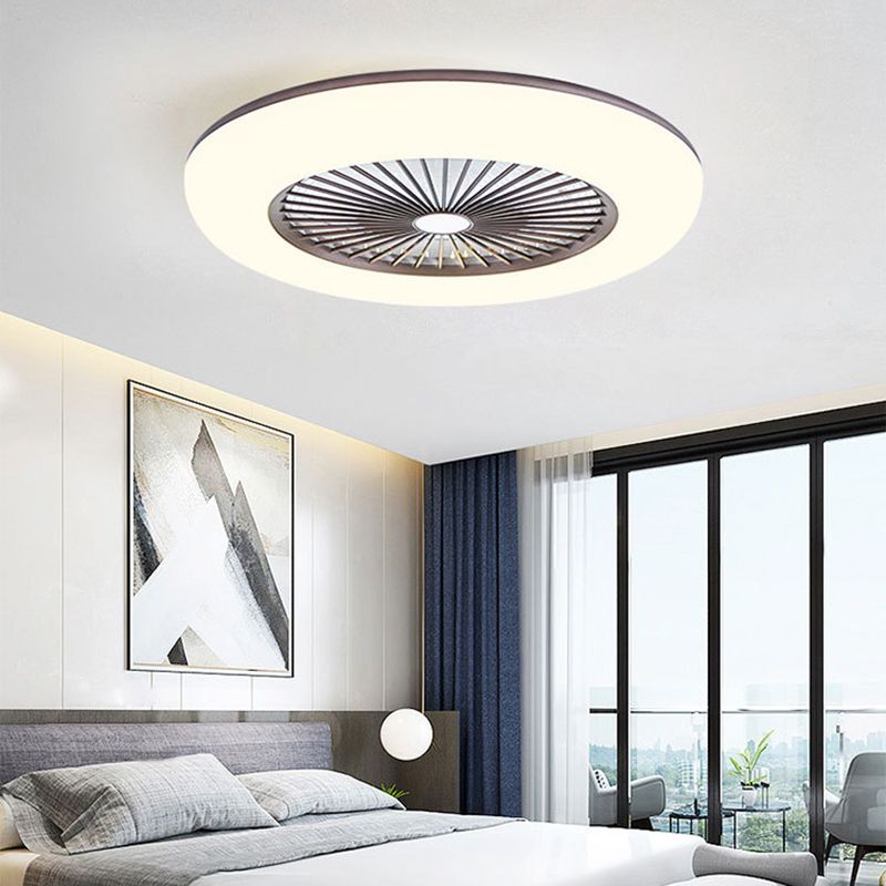 Acrylic Wheel Shaped Semi Flush Light Macaron Style LED Ceiling Fan Light for Bedroom