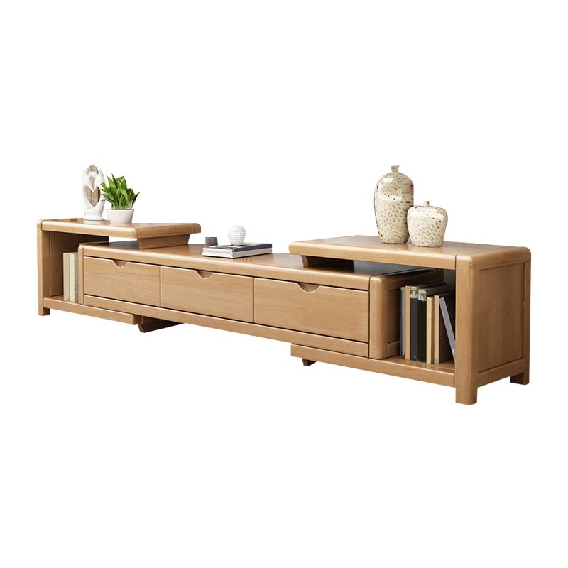 Scandinavian Rubber Wood Media Console Open Shelving TV Stand with Drawers