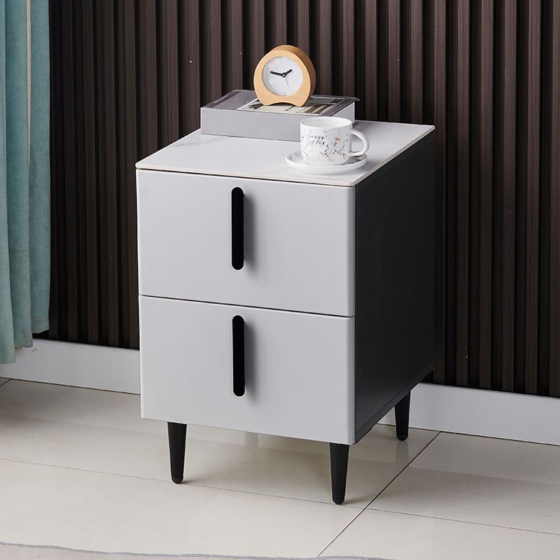 Stone Accent Table Nightstand Contemporary Night Table with 2 Drawers