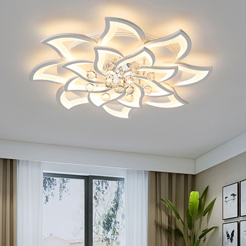 Blossom Metal Flushmount Light Contemporary White Flush Ceiling Light with Crystal Ball