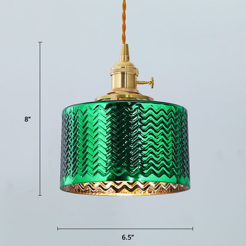 Lampe suspendue à chevet cylindrique verre vintage Verre 1 ampoule