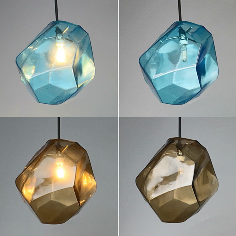 6-Colors Optional Stone Shaped Glass Hanging Light Nordic Style Simplicity Lighting Fixture for Bedroom