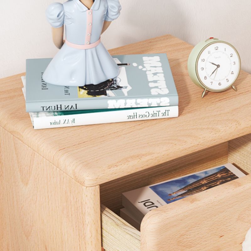 Modern & Contemporary Kids Bedside Table with Drawers Light Wood Solid Wood