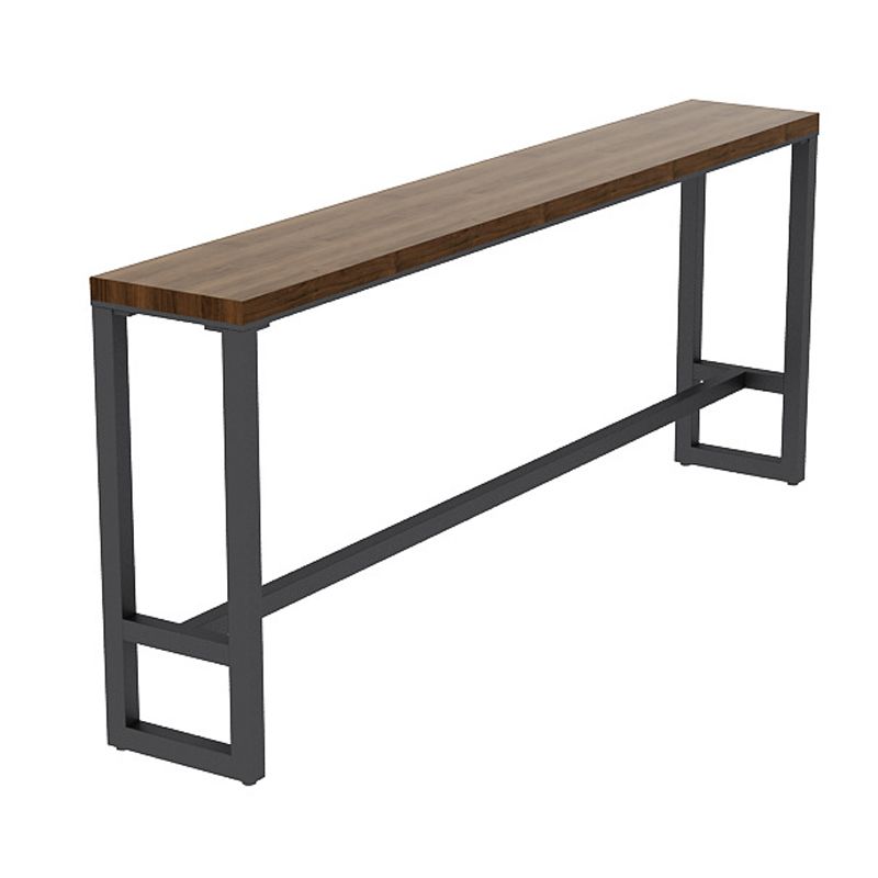 Industrial Rectangular Bar Table Solid Wood Bistro Table with Trestle Base in Black