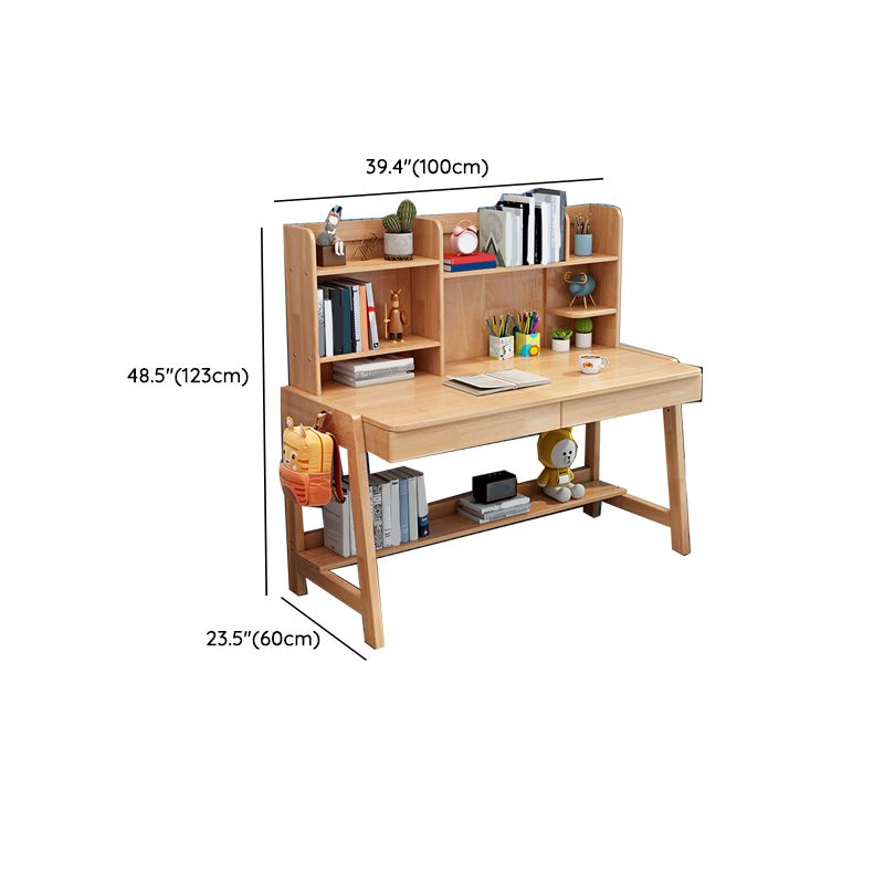 Adjustable Children's Desk in Natural with 2 Drawers and Shelves