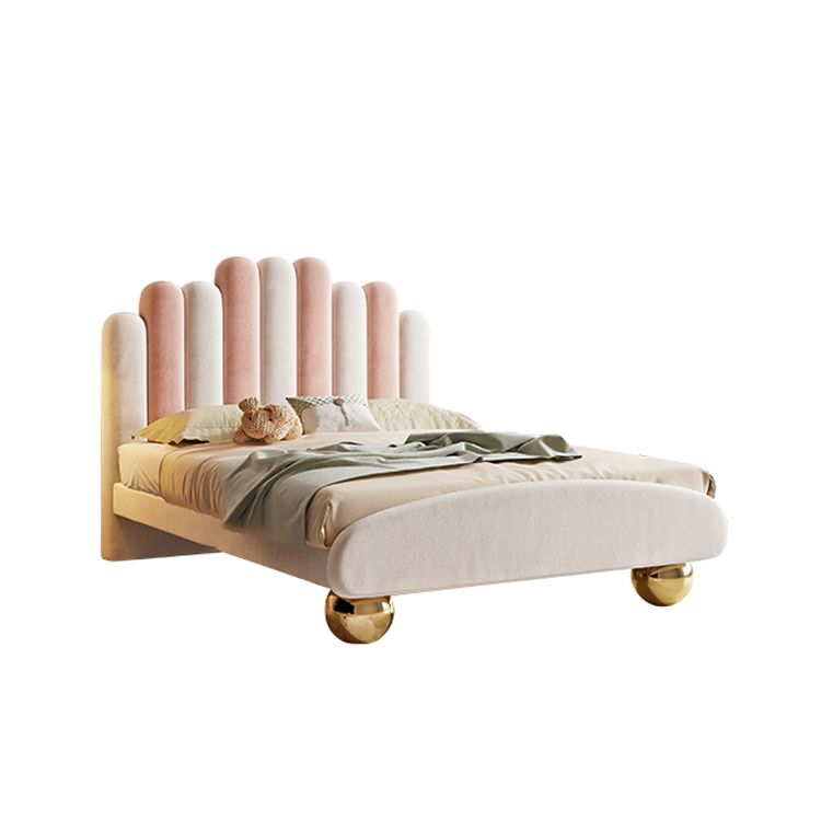 Solid Wood Platform Bed Pink & White Upholstered Standard Bed with Mattress