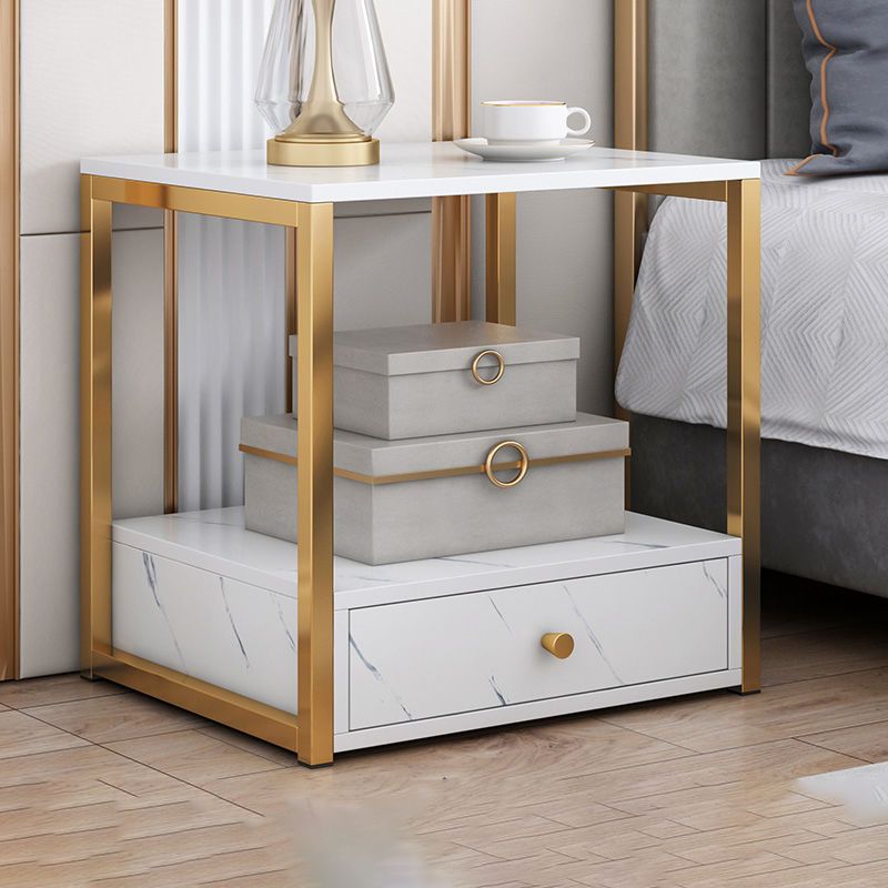 Wooden and Metal Bedside Cabinet Modern Minimalist Bedside Table with Drawers