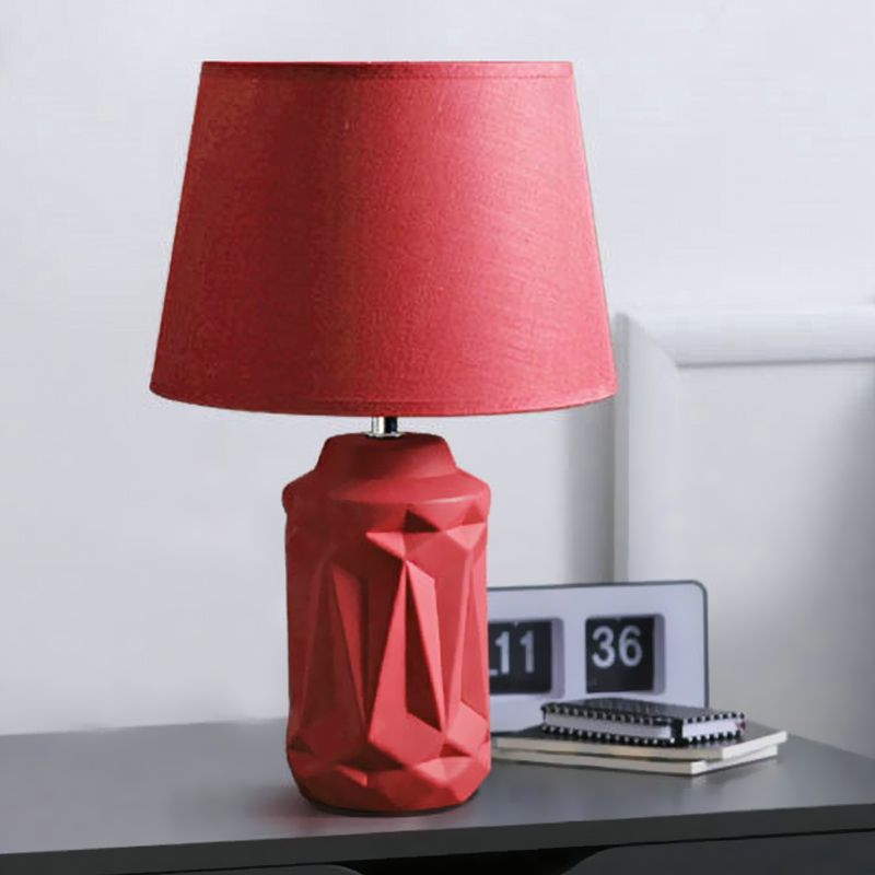 Ceramic Red Night Table Light Geometric-Cut Cylinder Single Minimalistic Nightstand Lamp