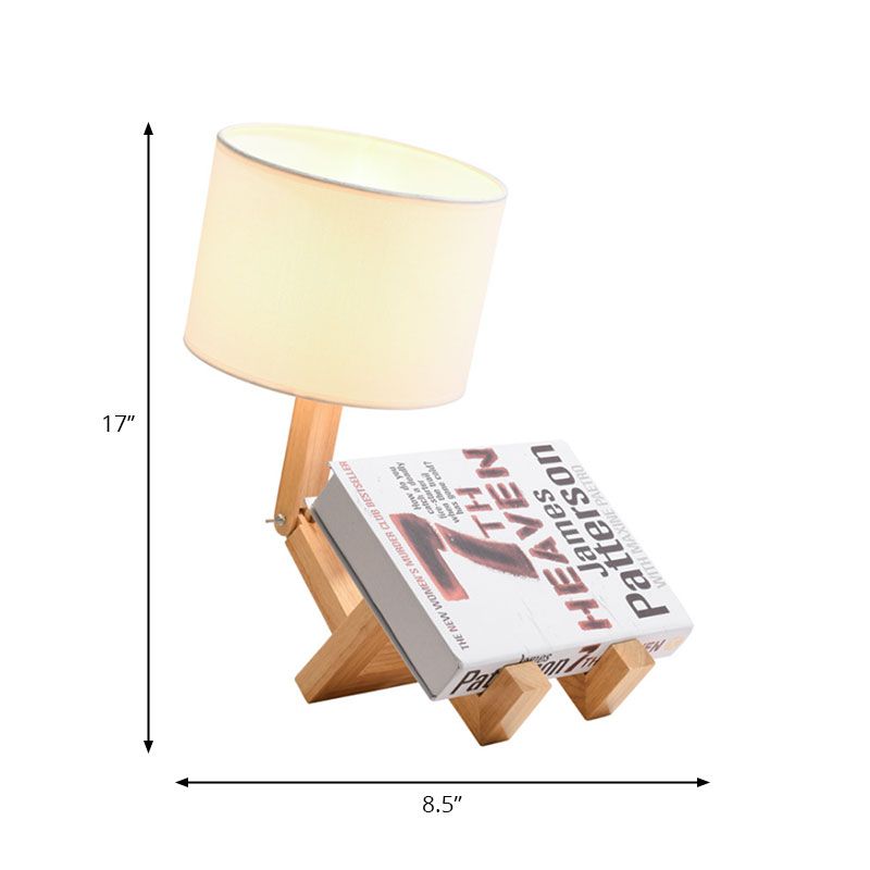 Modernism LED Desk Light with Fabric Shade Beige Drum Small Desk Lamp for Bedroom