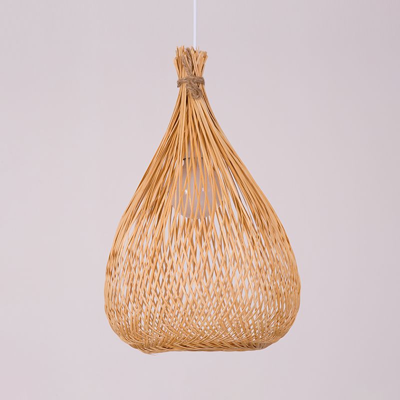 Hand-Woven Pendant Lighting Japanese Bamboo 1 Bulb Wood Ceiling Suspension Lamp for Tearoom