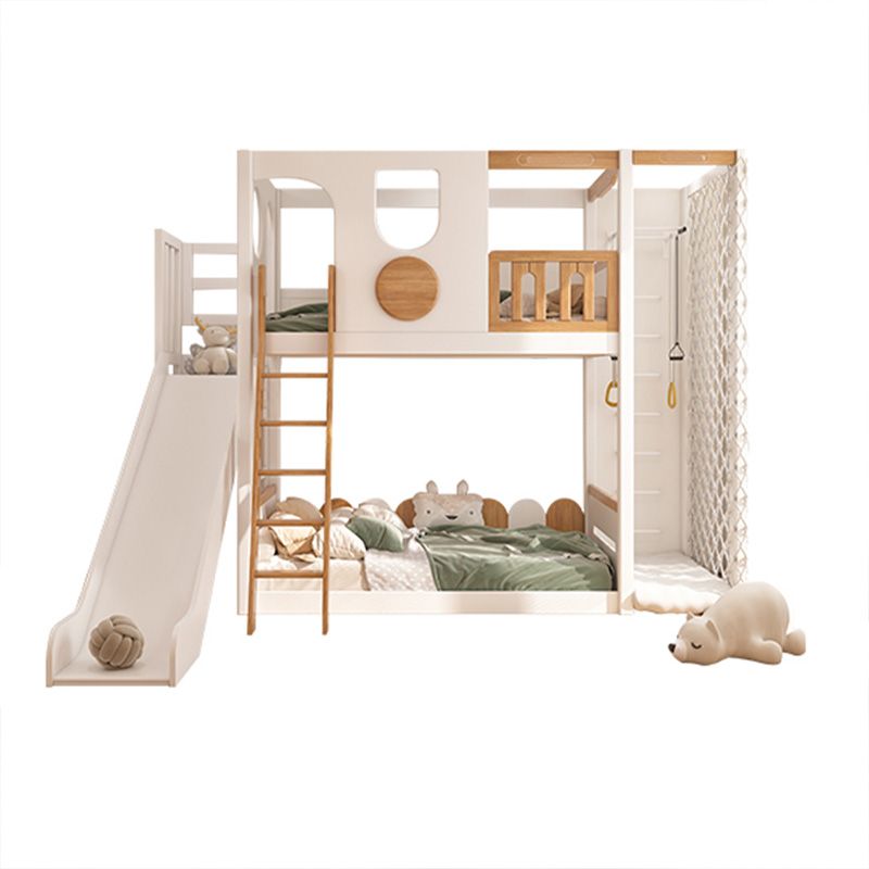 Contemporary White Bunk Bed in Solid Wood with Built-In Ladder