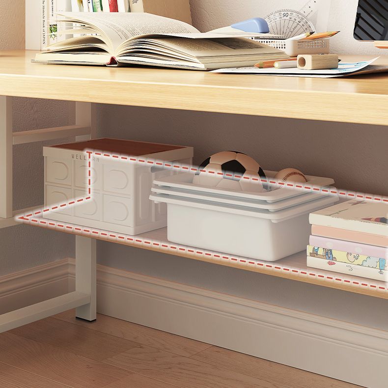 Modern Writing Desk with Wooden Storage Shelves in Steel Base