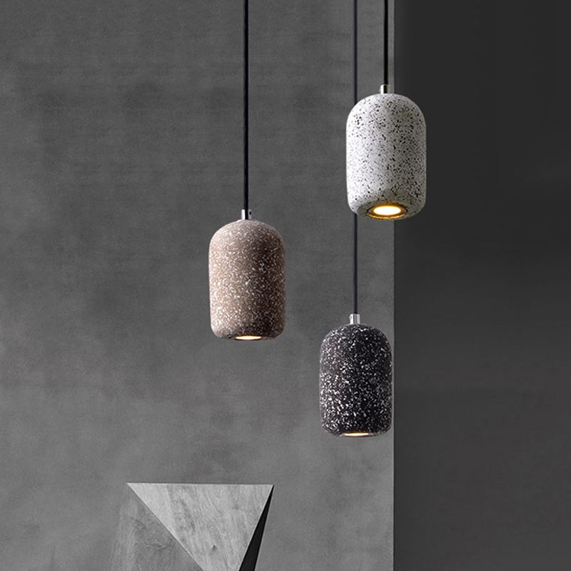 Capsule Shaped Dining Room Pendant Loft Terrazzo Black/Grey/White LED Ceiling Hang Lamp in Warm/White Light