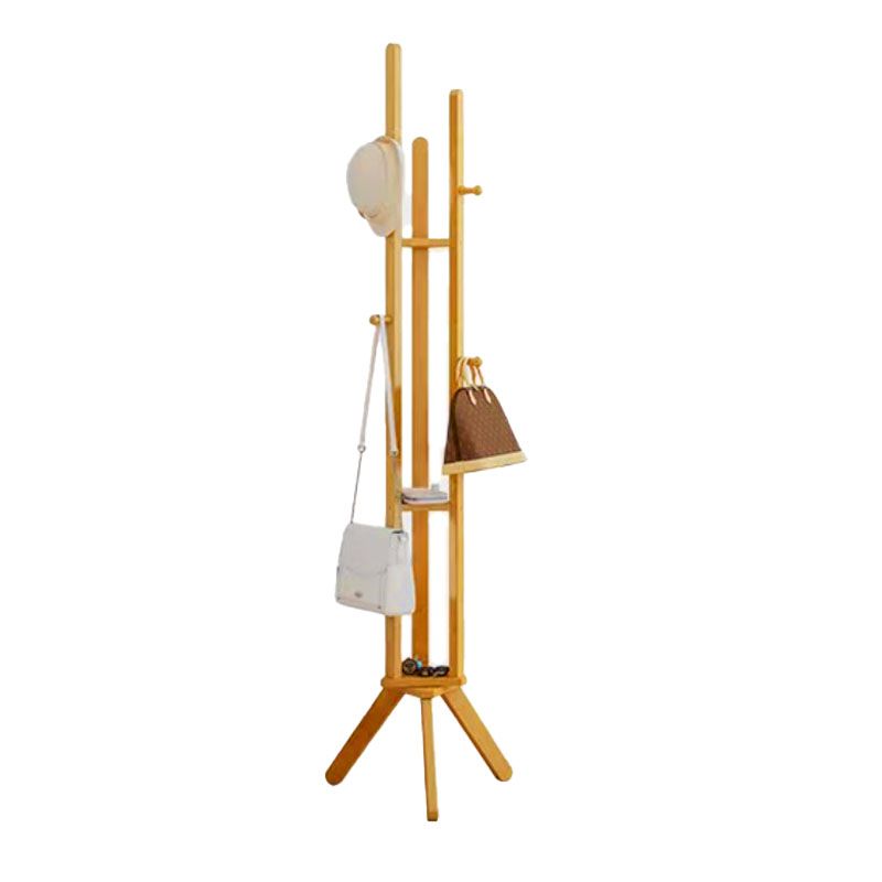 Contemporary Wood Entry Hall Tree Standing Coat Rack with Hooks