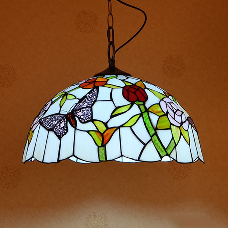 Bianco/rosso 1 Light Assunzione a sospensione Lampada Mediterranea macchiata di vetro Kit lampada sospesa