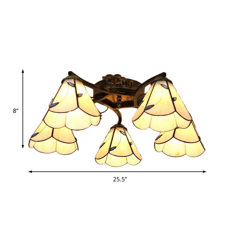 Lodge transparent / bleu / beige Light Semi Flush Light With Cone Shade Taching vitrail 5 lumières Semi Flushmount pour escalier